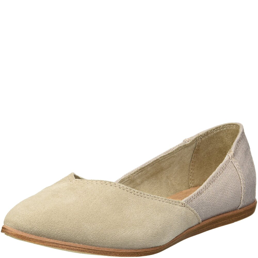 TOMS WOMEN'S JUTTI BALLET FLAT, BLACK SUEDE/TEXTURED VELOUR MIX, 8 MEDIUM US